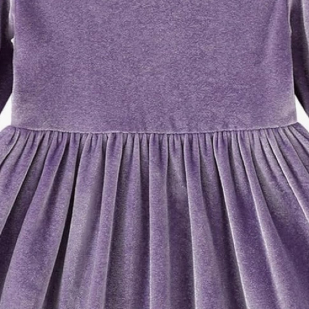 Girl’s Long Sleeve Velvet Dress in Purple - Picture 13 of 13
